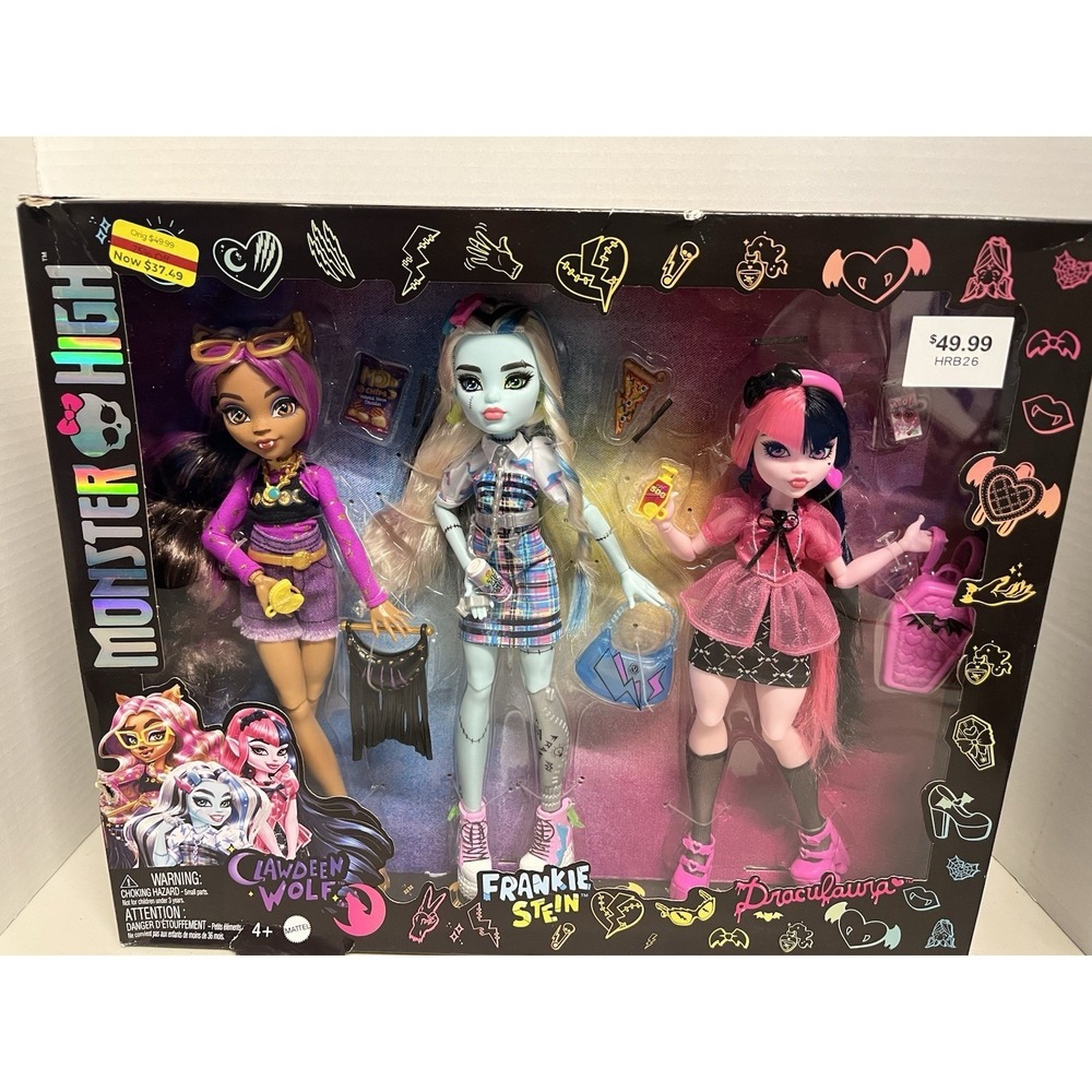 Monster High Day Out Fashion Doll 3 Pack - Clawdeen Frankie Stein Draculaura Toy